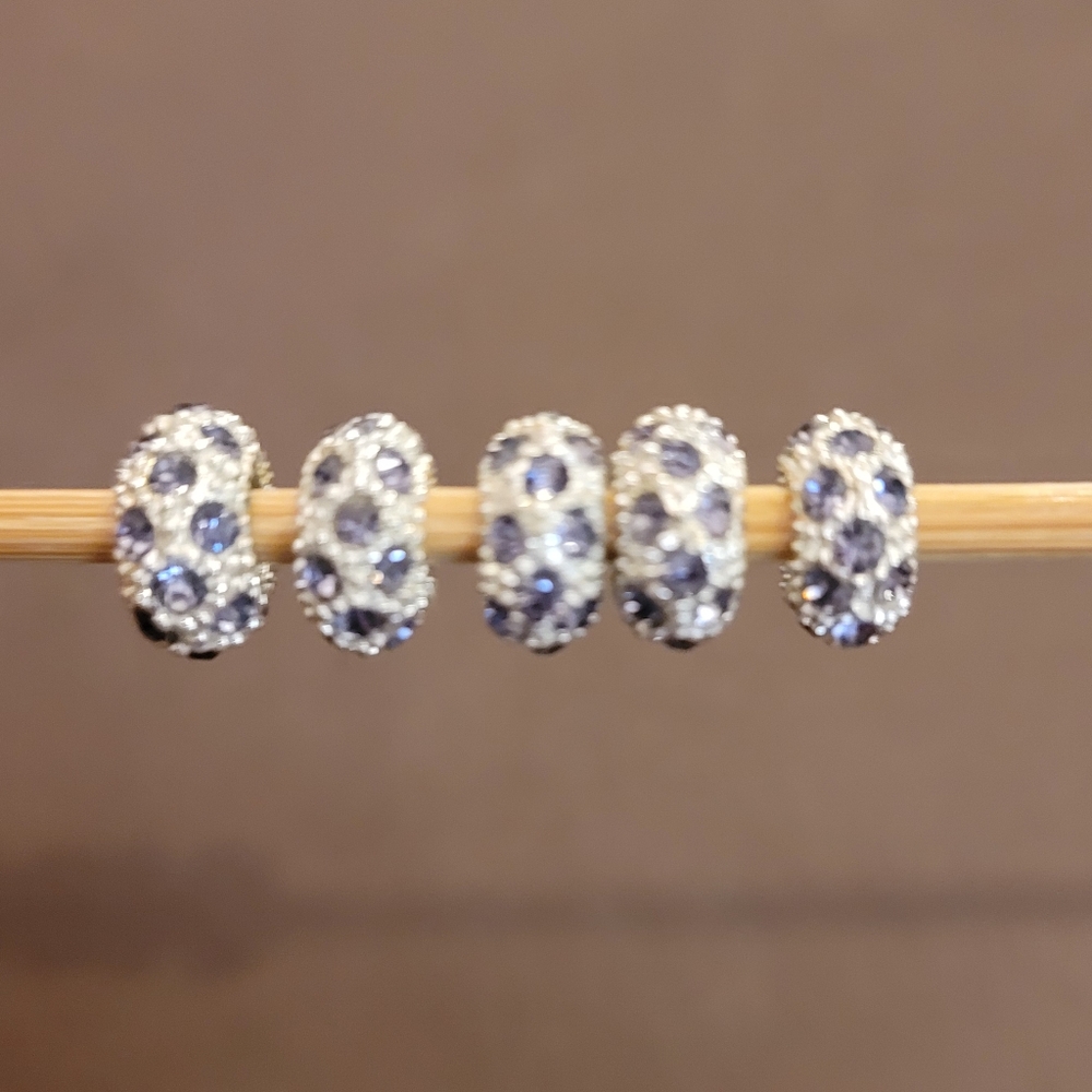 5 Silver Beads with Blue Stones for Pandora Type Bracelets - Picture 3 of 3